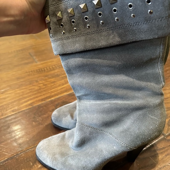 Michael Kors Gray Suede Studded Heeled Boots - Picture 3 of 6